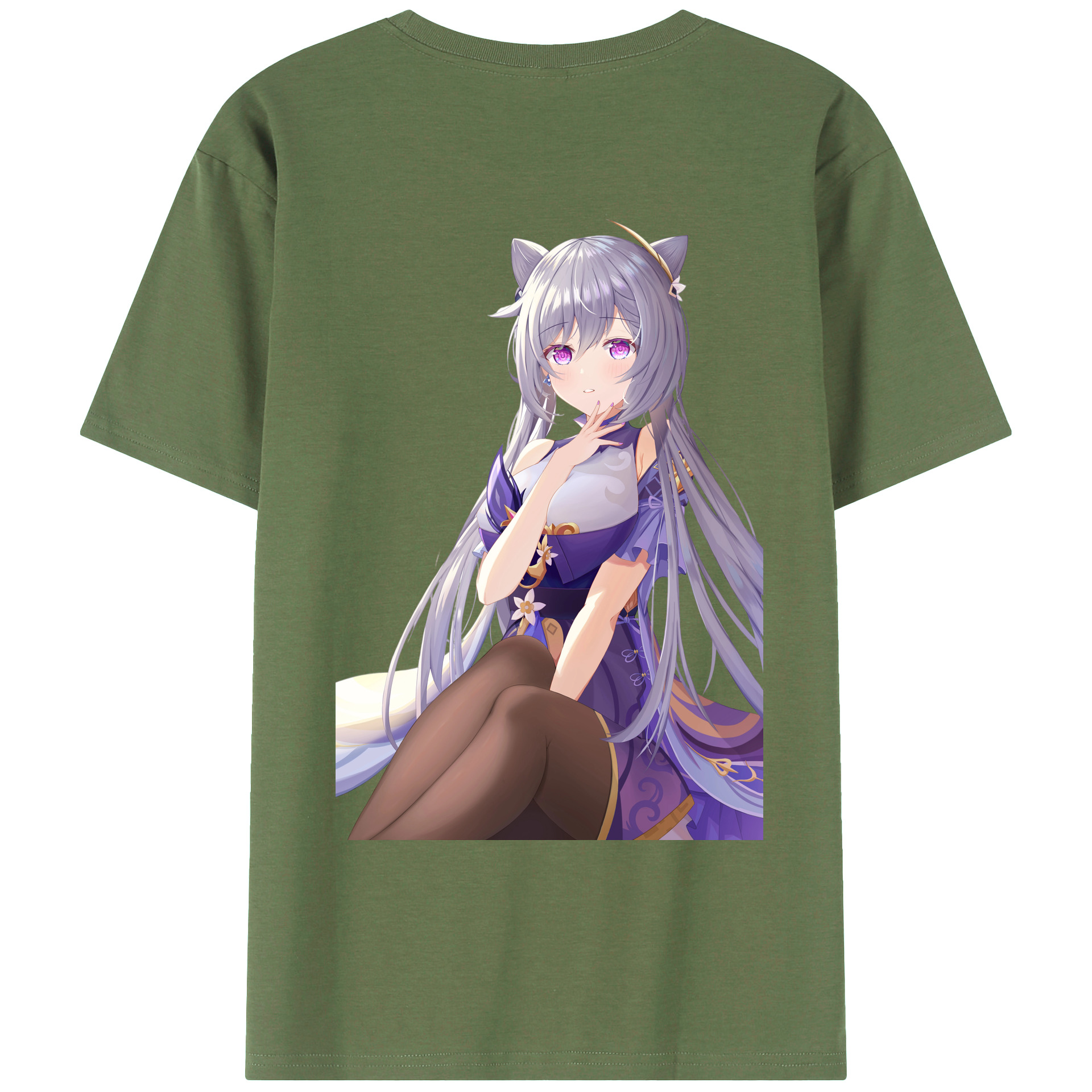 げんし神 刻晴 こくせい genshin Kokusei 綿100％ メンズ半袖Tシャツ（バックプリント） 通気性